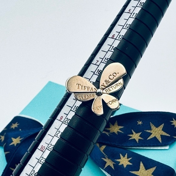 RARE Tiffany & Co. Butterfly Ring Love Bug 18K Rose Gold & Silver with Box - Picture 8 of 10